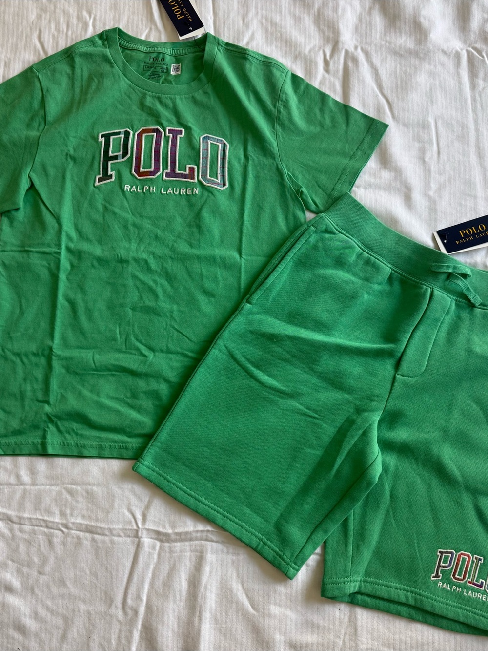 New boys Polo Ralph Lauren Sz L 14-16, XL 18-20 Green Logo Tee & Shorts Set